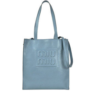 Miu Miu Miu Madras Tote Bag Leather 5BG264 Sky Blue